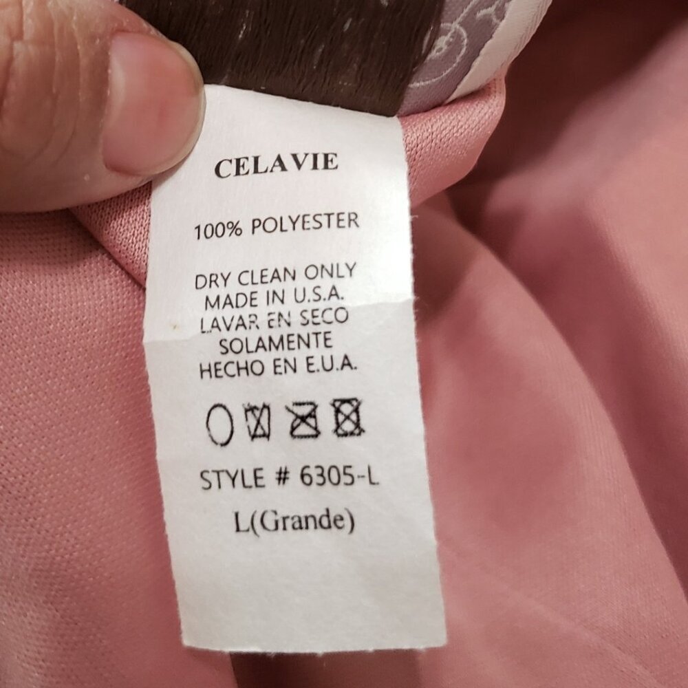 Celavie Long Bodice Lace & Chiffon Gown With SequinWith Rhinestone Mauve Large - Picture 15 of 16